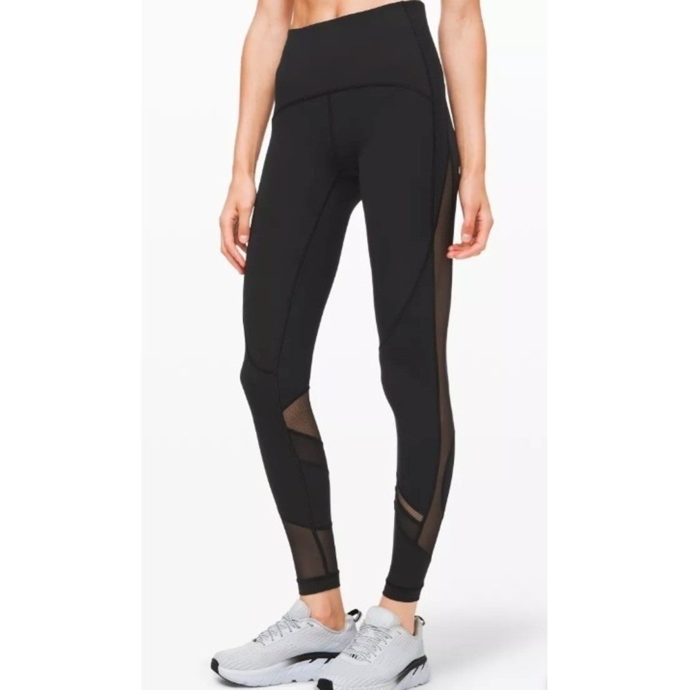 Lululemon Mesh Panel High Rise Leggings Womens 4 Black Yoga Gym Workout Running